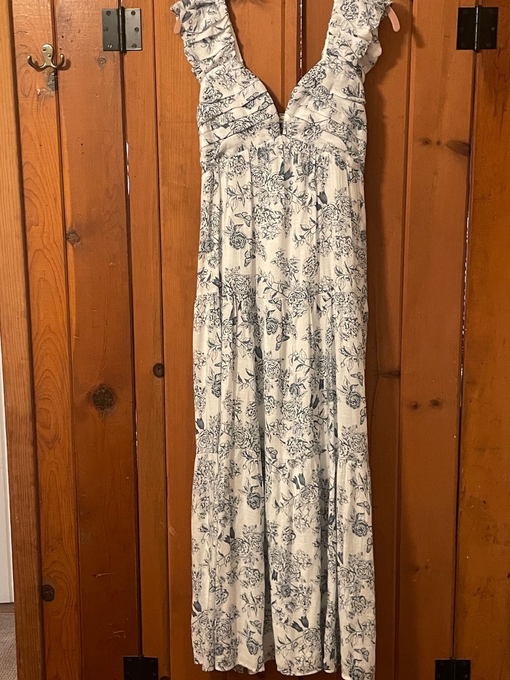 Hunter & Brown Botanical Floral Ruffle Tiered Maxi Dress Slate Blue S